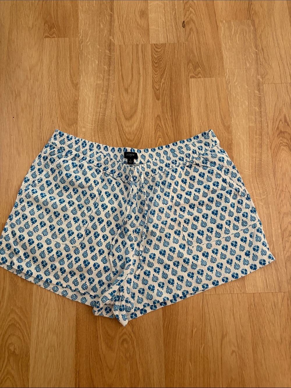J. Crew White Linen Shorts with Blue Floral Print